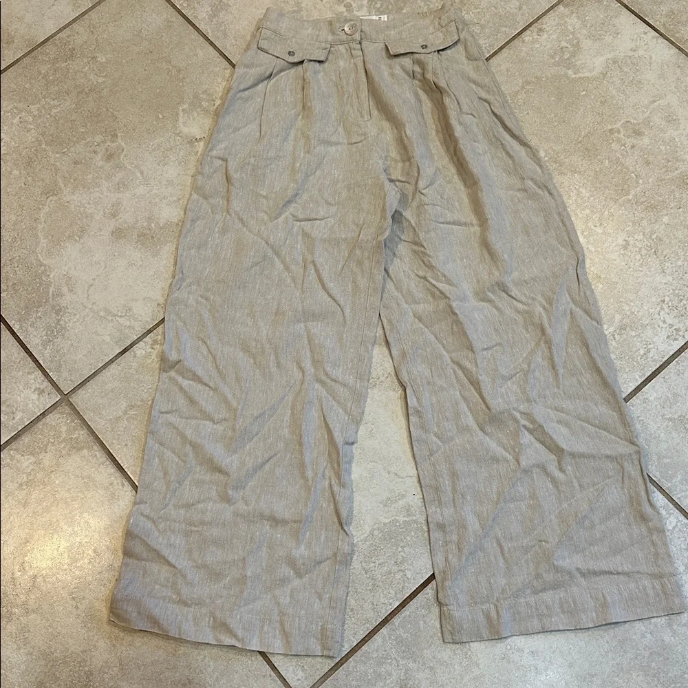 Sovere Anthropologie Instance Tan Linen Wide Leg Crop Pants 8